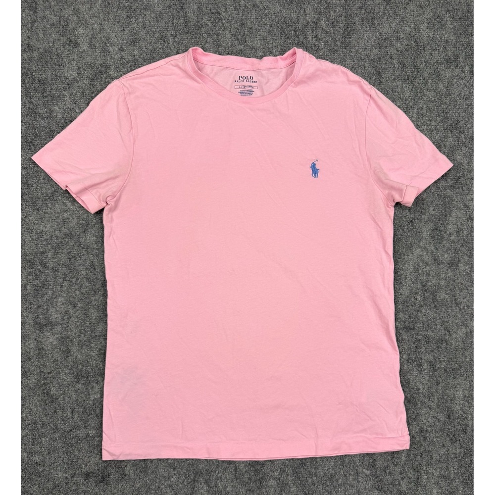 Polo Ralph Lauren Pink Cotton Short Sleeve T-Shirt Mens Small Blue Pony Logo